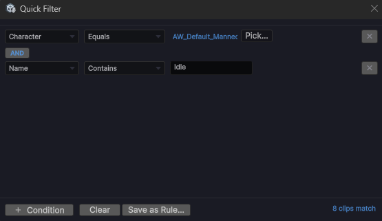 The Quick Filter with two conditions and a live match count