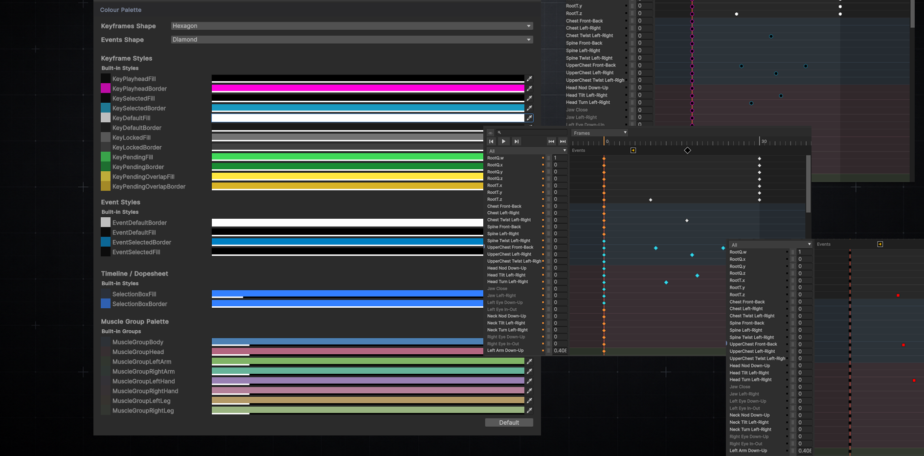 The colour palette and three dope sheets styled from it