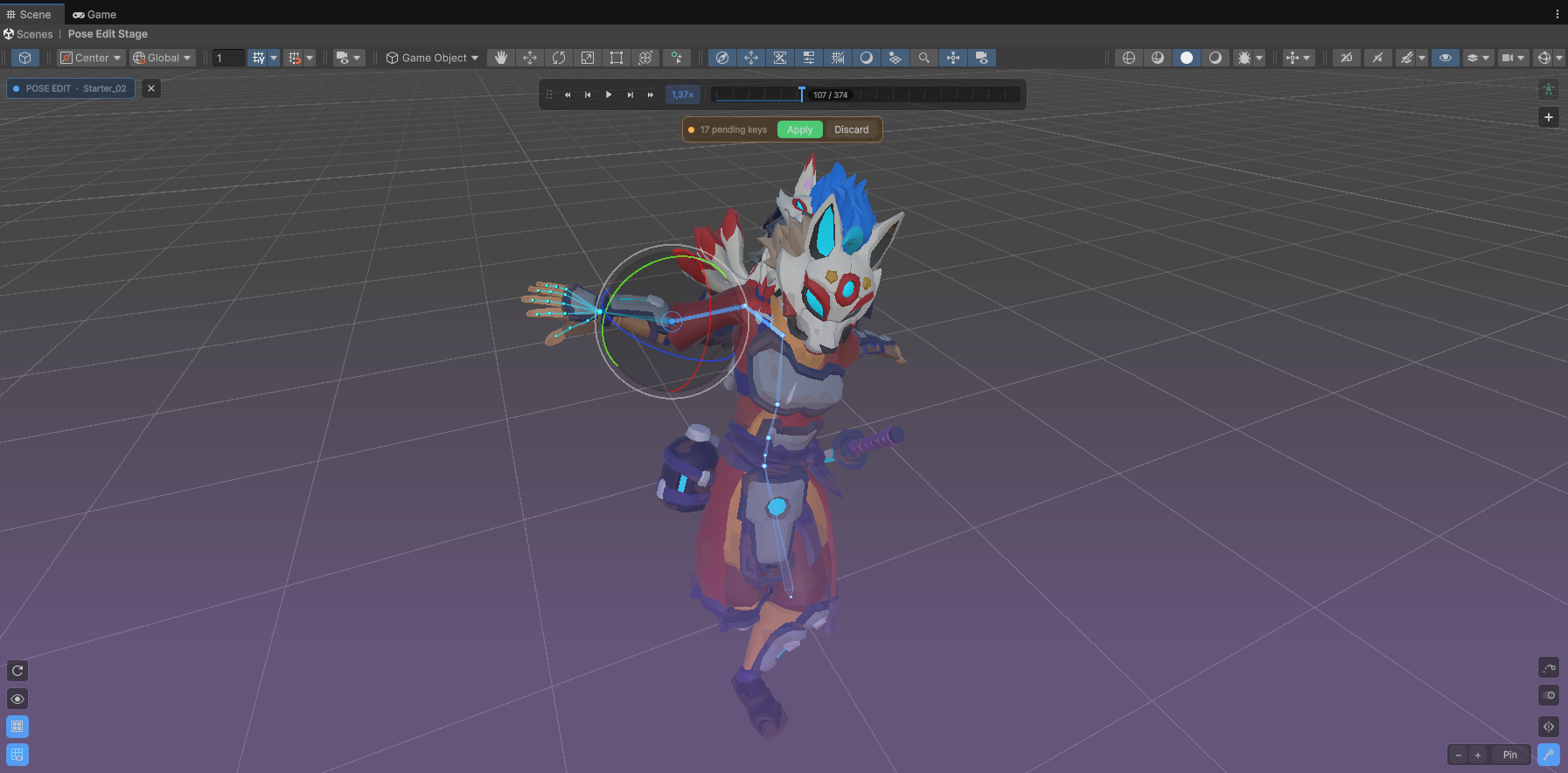 Pose Edit with the scene HUD, bone overlay and transport bar